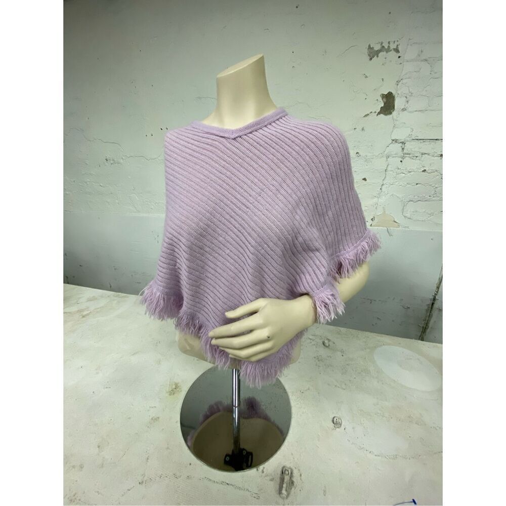 Periscope Y2K Purple Knitted Kerchief Poncho with Fringe Size L 14-16